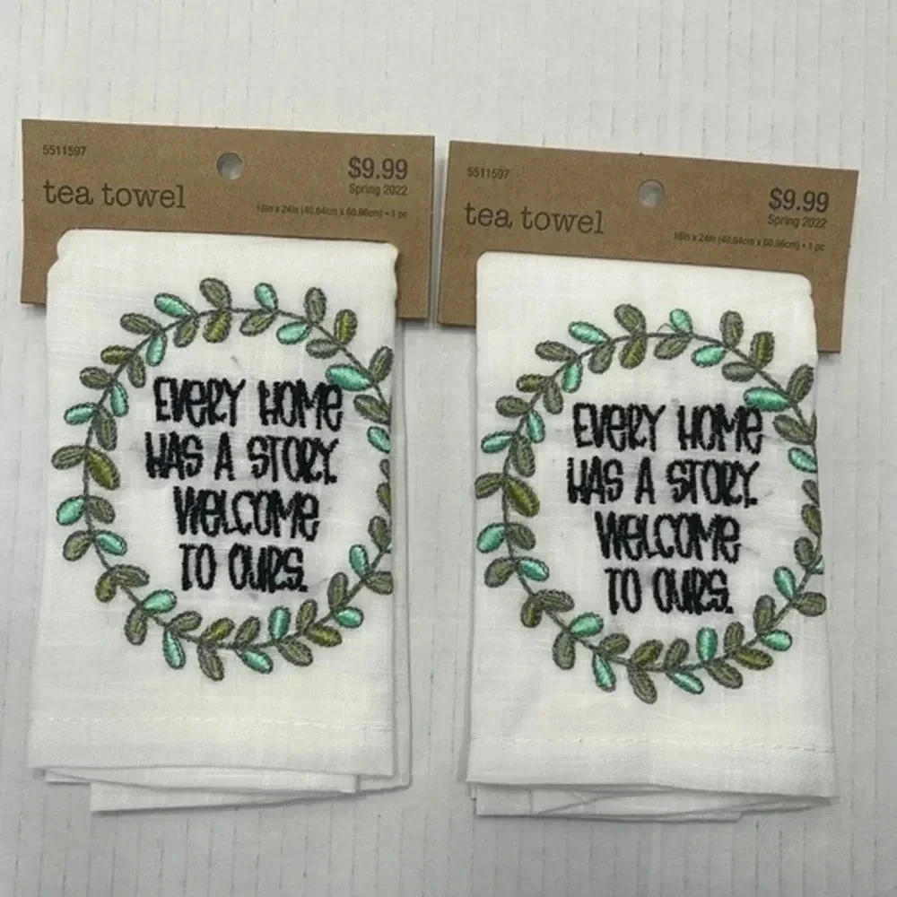 Magnolia Lane Set of 2 Tea Towels Every Home Has A Story Welcome To Ours - Picture 2 of 5